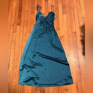Jason Wu Teal Satin V-Neck Maxi Dress